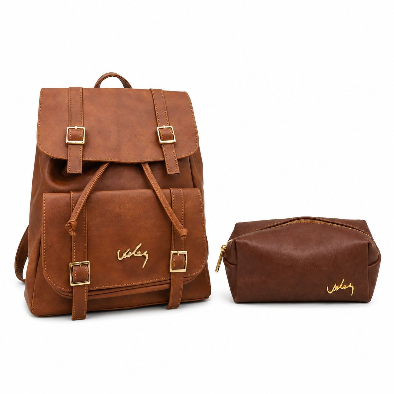 Morral 100% en cuero + cosmetiquera de regalo