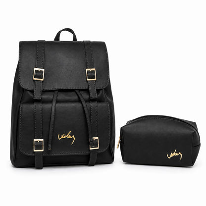 Morral 100% en cuero + cosmetiquera de regalo