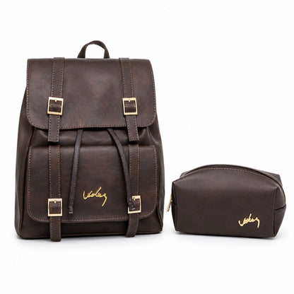 Morral 100% en cuero + cosmetiquera de regalo